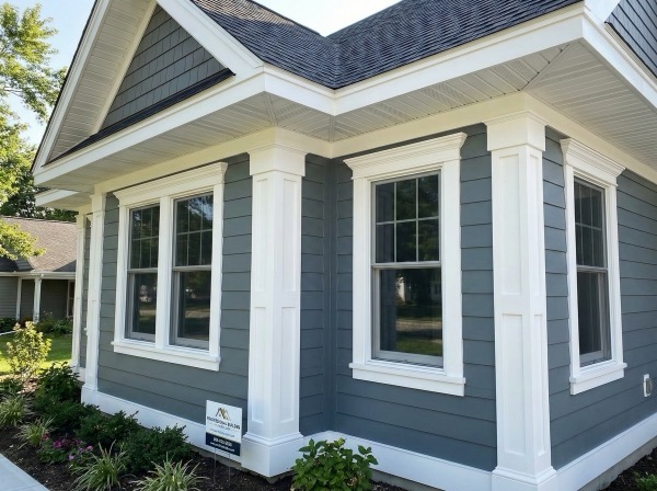 Custom white trim detail on home exterior
